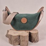 sac banane demi-volte cuir velours vert et cuir lisse gold anse réglable